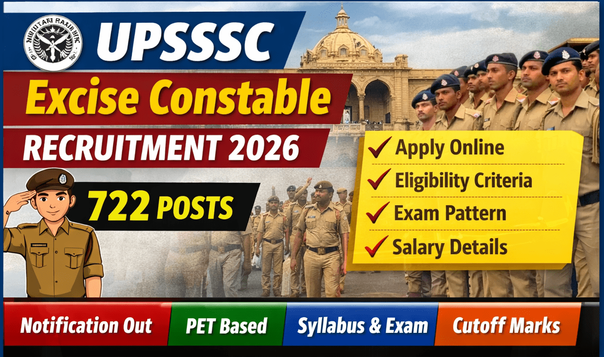UPSSSC Excise Constable Recruitment 2026: Apply Online for 722 Posts, Eligibility, Dates, Syllabus & Full Details