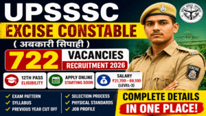 UPSSSC Excise Constable Recruitment 2026 for 722 Posts, Apply Online, Eligibility & Exam Pattern