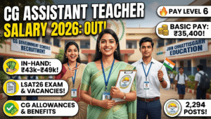 CG Assistant Teacher Salary 2026 details; Check Pay Level 6, basic pay, in-hand salary, allowances, benefits, vacancies and CGSSB LSAT26 details.