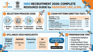 ISRO Assistant, UDC & JPA Syllabus & exam Pattern, Selection Process & Preparation Tips