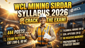 WCL Mining Sirdar Syllabus 2026 PDF; Complete Exam Pattern, Subject-Wise Syllabus, CBT Marking Scheme, Mining Technical Topics, Preparation Strategy & Latest Updates