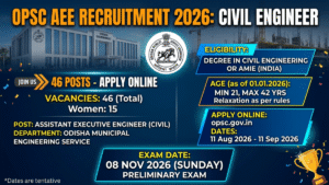 OPSC AEE Recruitment 2026; Apply Online for 46 Civil Engineer Posts