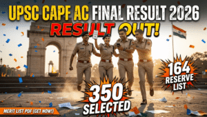 UPSC CAPF AC Final Result 2026 Out; 350 Selected, 164 Reserve List & Merit List PDF